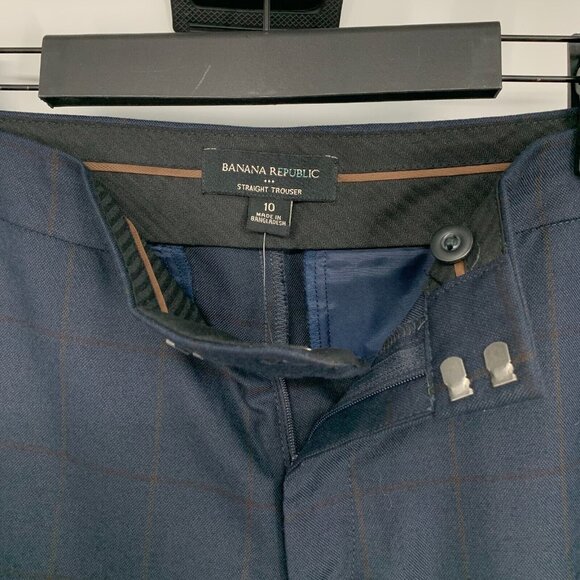 Banana Republic Pants Straight Trouser Plaid Blue Wool Blend NWT - Picture 3 of 9